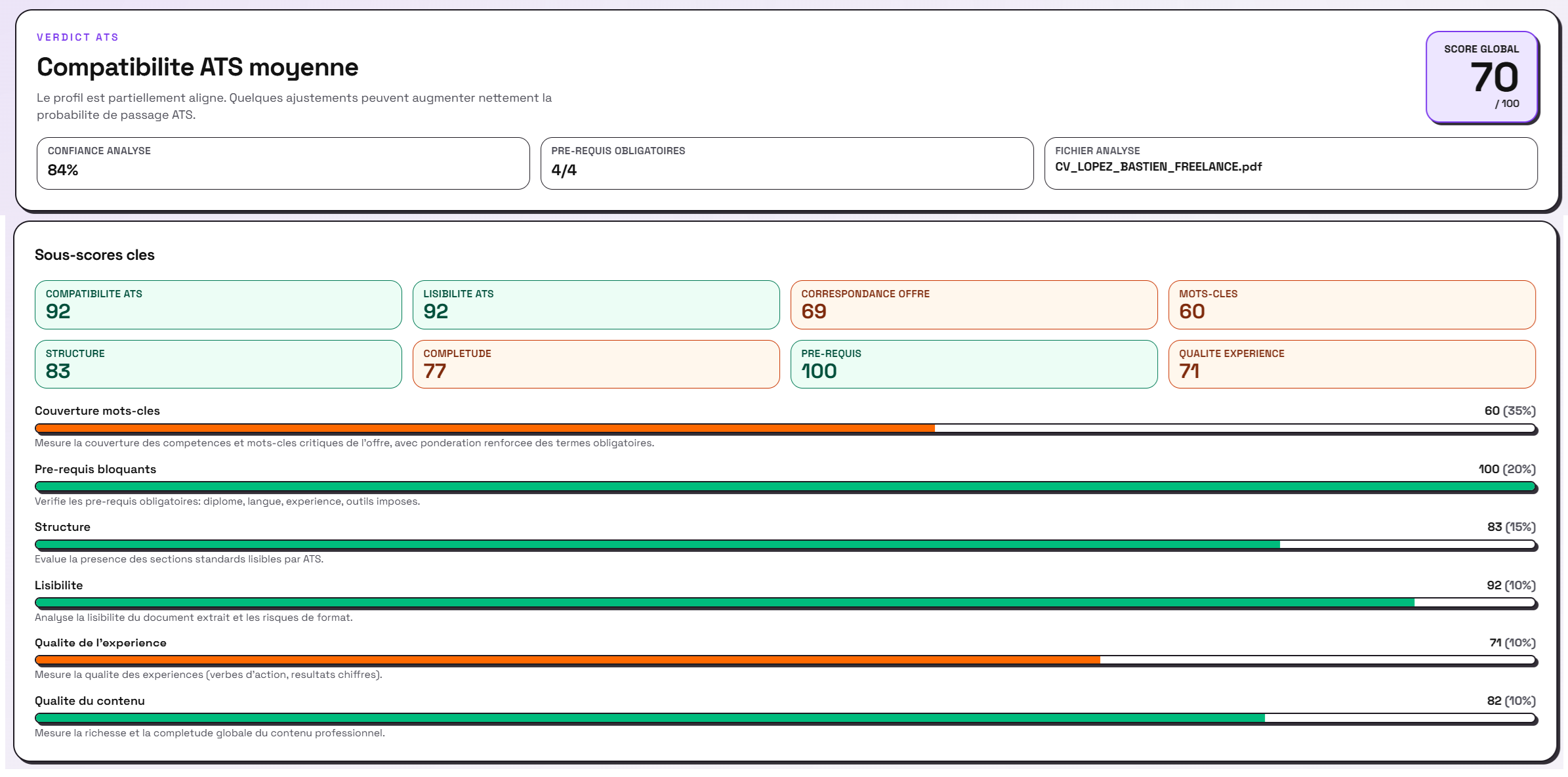 ATS Filter Resume - Analyse ATS explicable de CV — capture 1