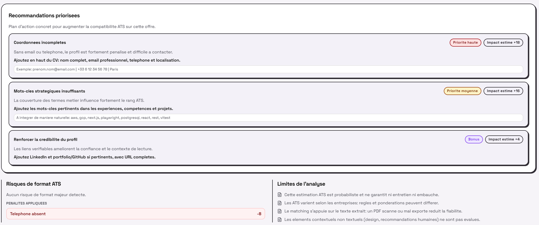 ATS Filter Resume - Analyse ATS explicable de CV — capture 3