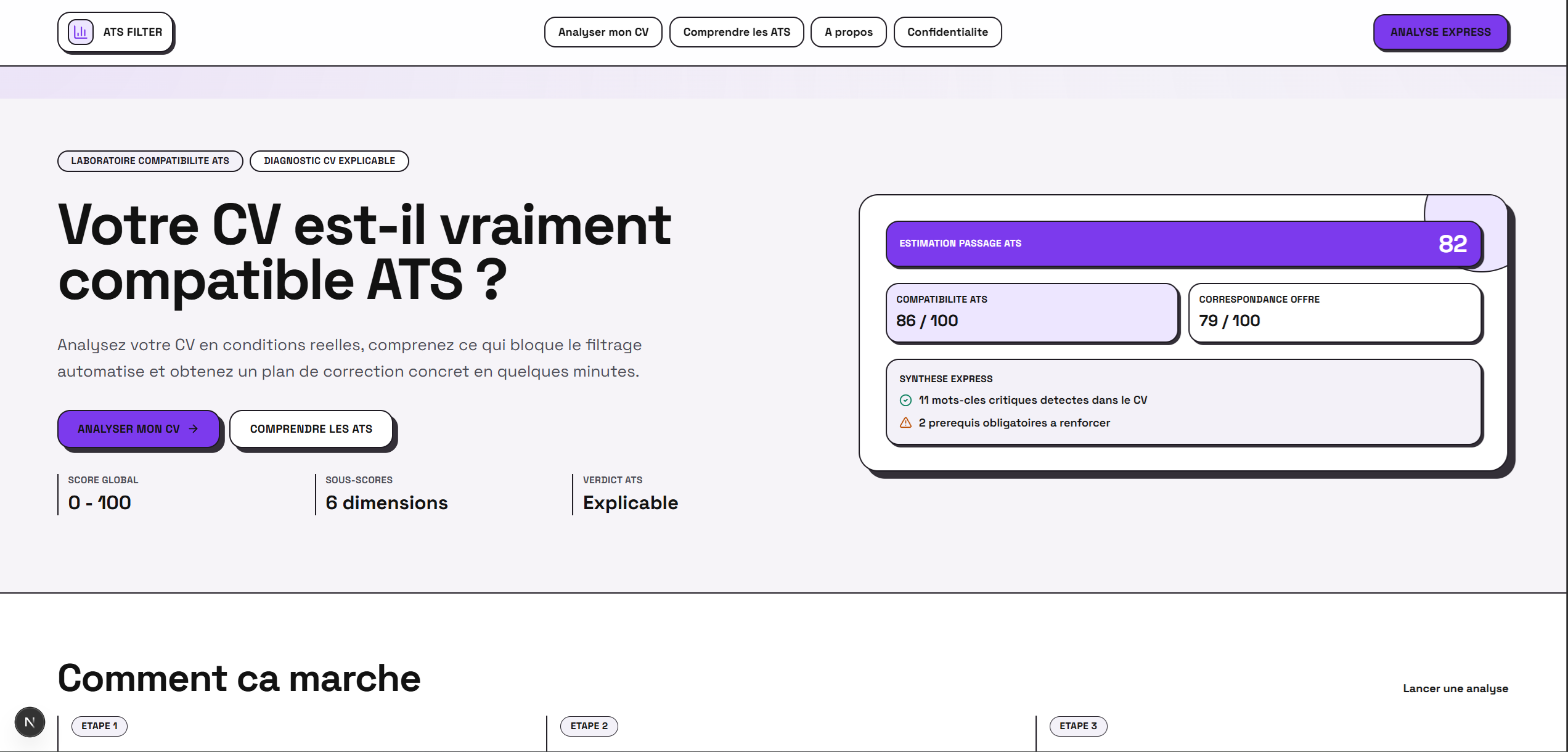 ATS Filter Resume - Analyse ATS explicable de CV