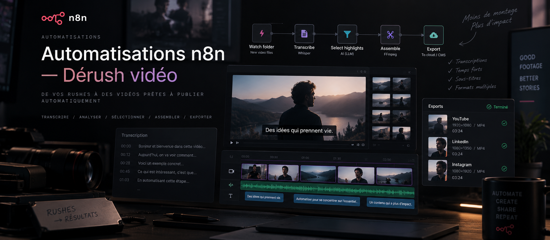 Automatisations n8n — Dérush vidéo
